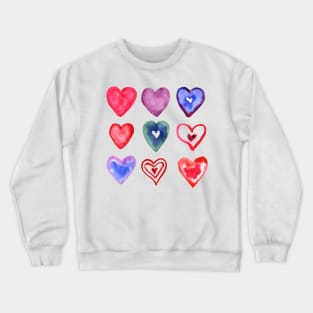 Light Multi colored watercolor hearts Crewneck Sweatshirt